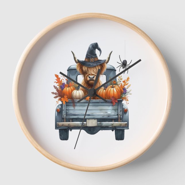 Horloge Halloween Highland Cow automne (Recto)