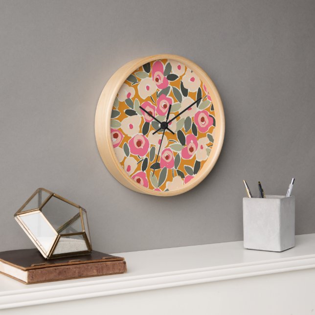 Horloge Hand-Drawn Bold Inky Floral Pattern- Sunlit Meadow (Bureau)
