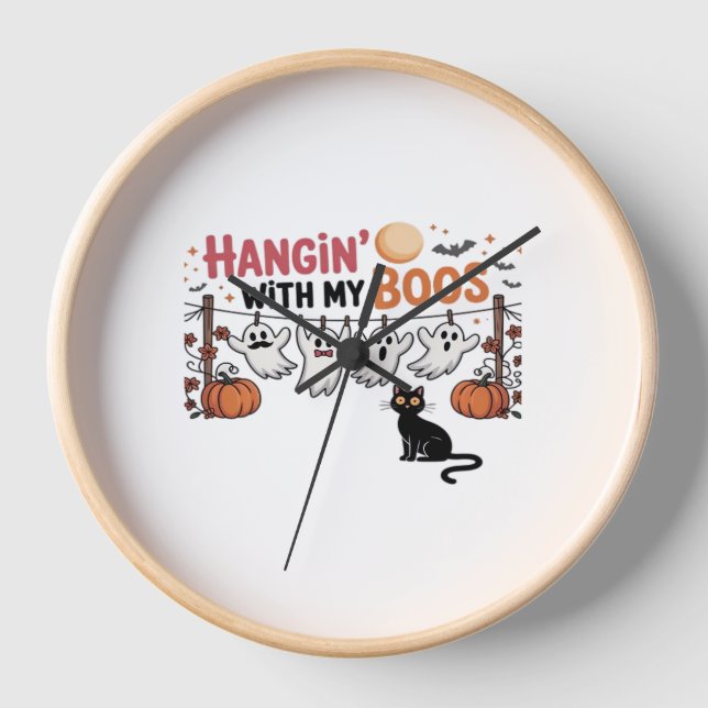 Horloge Happy Boo Day Ghost Cat PNG - Éffrayant mignon sur (Recto)