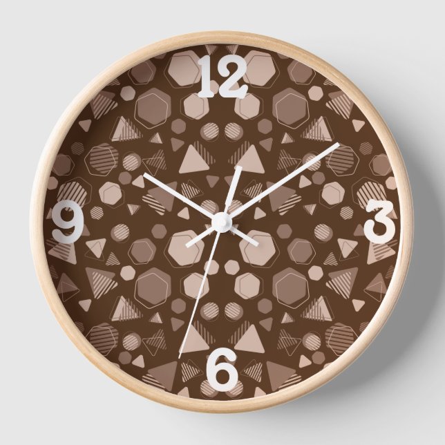 Horloge Hexagon & Triangle Rose & Brown sur Motif Brown (Recto)
