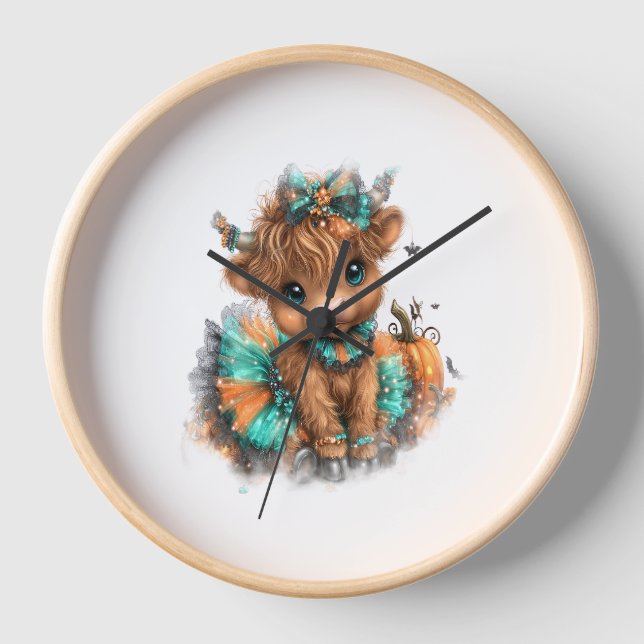Horloge Highland Cow Farm Halloween (Recto)