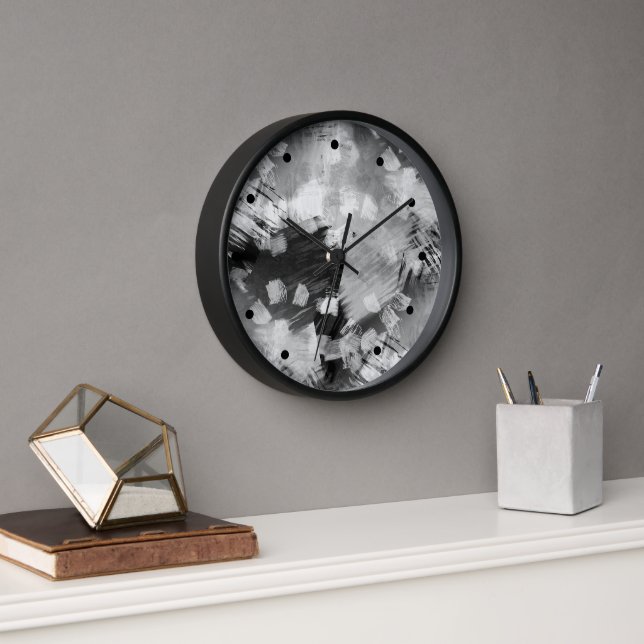 Horloge Hip moderne noir gris blanc Abstrait géométrique A (Bureau)