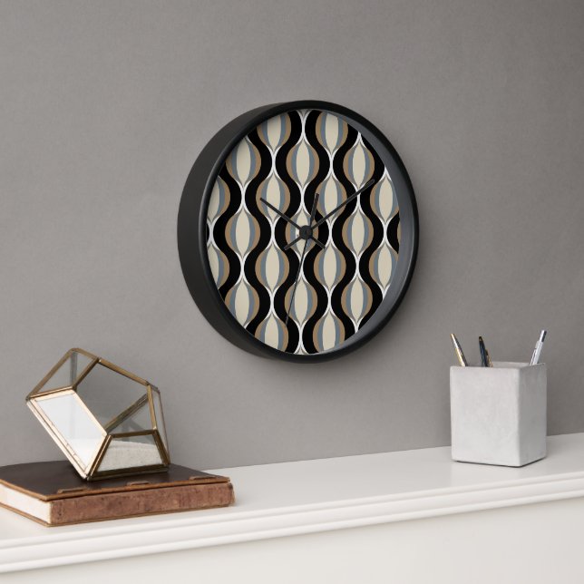 Horloge Hip Taupe Beige Sable gris Ogee noir Vagues Art (Bureau)
