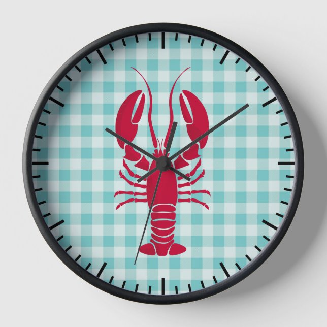 Horloge Homard sur En vichy bleu Cuisine (Recto)