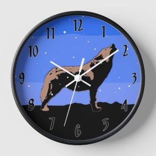 Horloge Howling Wolf en hiver - Art faunique original