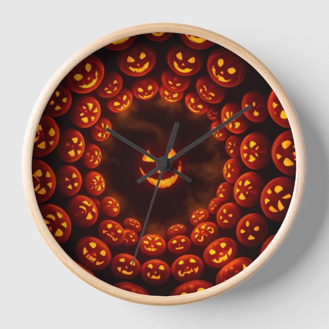 Horloge Hypnotic Pumpkin Vortex Clock | Halloween Glow Art (Recto)