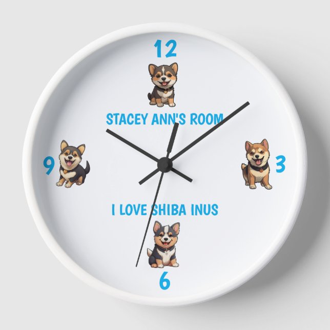 Horloge I Love Shiba Inus mignon nom Mur (Recto)