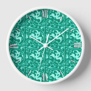 Horloge Ikat floral damassé - Turquoise et Aqua