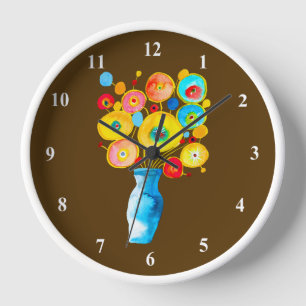 Horloge Illustration d'art des fleurs vibrantes