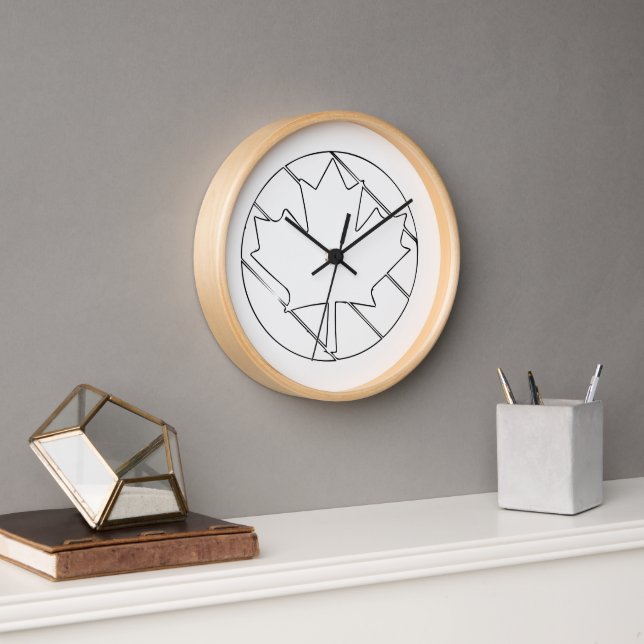 Horloge Illustration de la ligne Feuille d'érable canadien (Bureau)