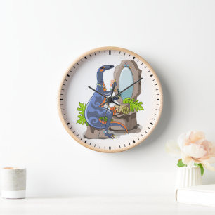 Horloge Illustration D'Un Iguanodon Mettant Sur Le Maquill