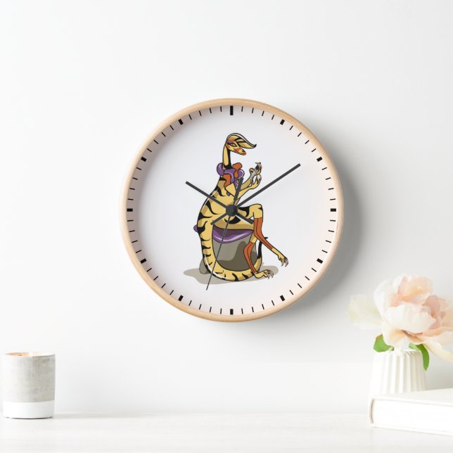 Horloge Illustration D'Un Iguanodon Qui Polit Ses Ongles. (Maison)