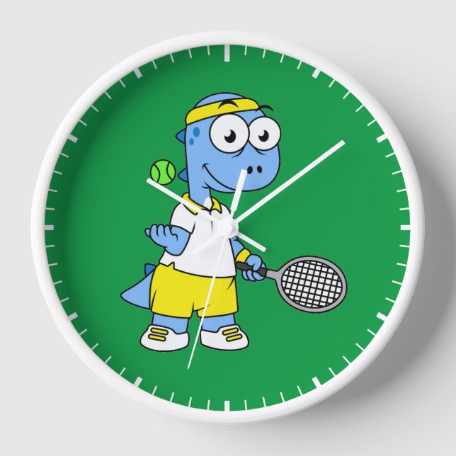 Horloge Illustration D'Un Joueur De Tennis Tyrannosaurus R (Recto)