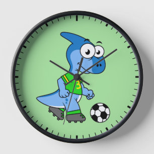Horloge Illustration D'Un Parasaurolophus Jouant Au Footba