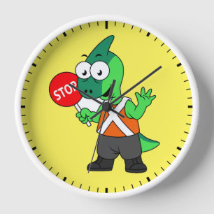 Horloge Illustration D'Un Parasaurolophus Traffic Enforcer