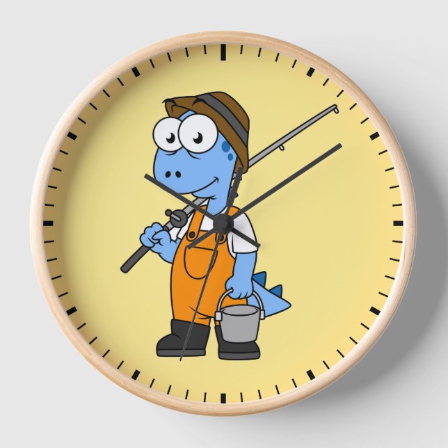 Horloge Illustration D'Un Pêcheur D'Allosaurus. (Recto)