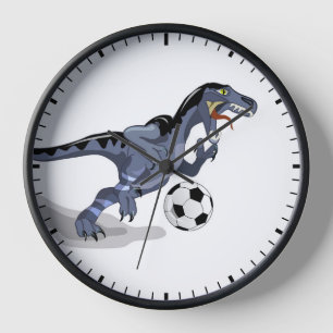 Horloge Illustration D'Un Raptor Dinosaure Jouant Au Footb