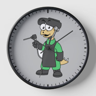 Horloge Illustration D'Un Soudeur De Stegosaurus.
