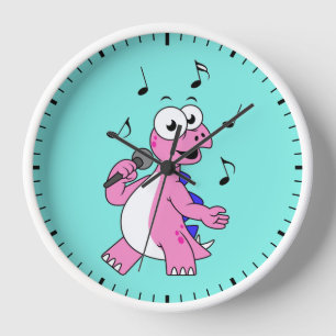 Horloge Illustration D'Un Stegosaurus Chantant.