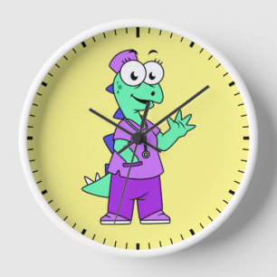 Horloge Illustration D'Une Infirmière Stegosaurus.