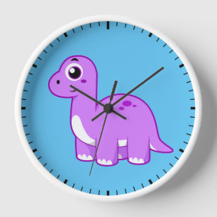 Horloge Illustration Mignonne D'Un Brontosaurus Dinosaure.
