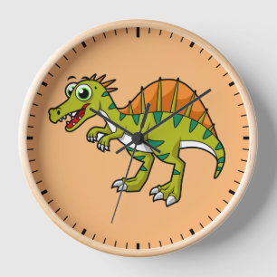 Horloge Illustration Mignonne D'Un Spinosaure Souriant.