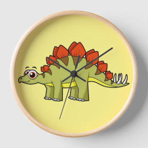 Horloge Illustration Mignonne D'Un Stegosaurus Dinosaure.