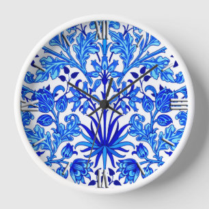 Horloge Impression Hyacinthe de William Morris, bleu cobal