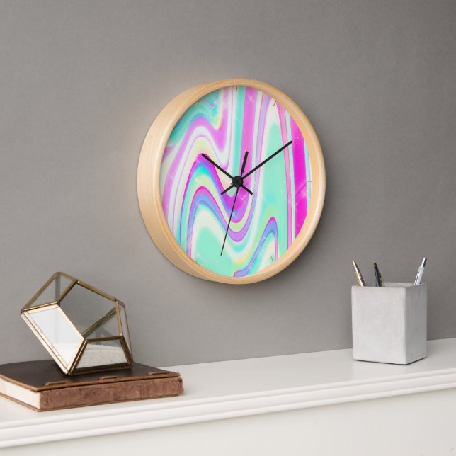 Horloge Iridescente Holographique Liquide Swirl (Bureau)