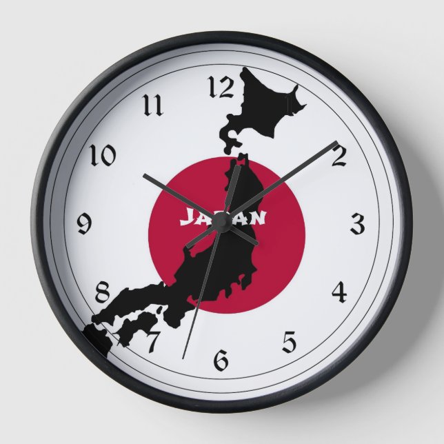 Horloge Japon, carte Silhouette et drapeau (Recto)