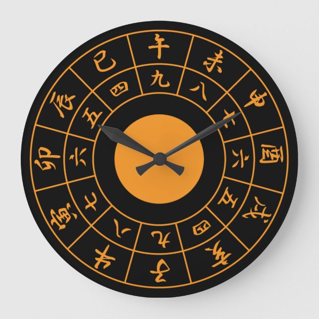 Horloge japonaise Wadokei Visage noir Kanji orange (Recto)