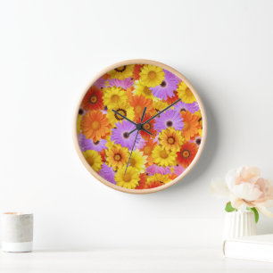 Horloge Jardin de marguerites coloré - Décoration florale 