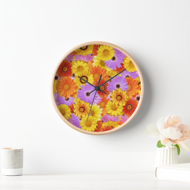 Horloge Jardin de marguerites coloré - Décoration florale  (Maison)