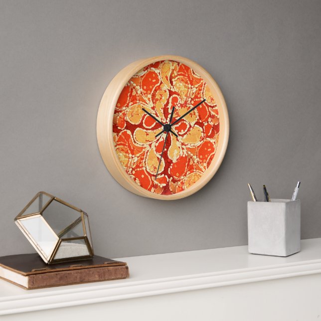 Horloge Jaune été Orange Bali Batik Art Style Paisley (Bureau)