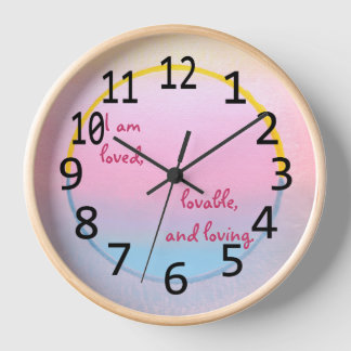 Horloge Je suis aimé, aimable et affirmation d'amour horlo