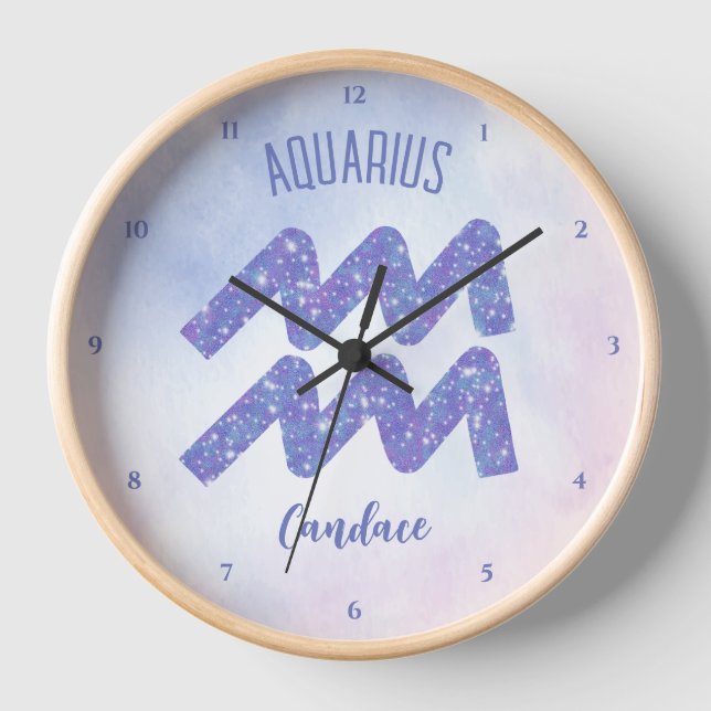 Horloge Joli Aquarius Astrologie Signal Personnalisé Viole (Recto)