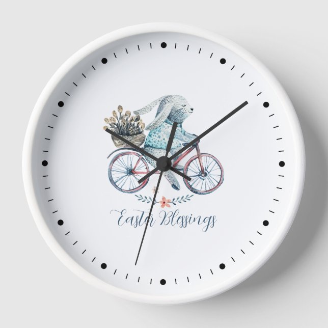 Horloge Joli lapin de Pâques à vélo (Recto)