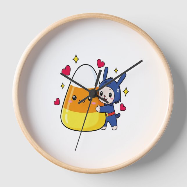 Horloge Joli Lapin Qui Accroche Du Maïs De Bonbons (Recto)