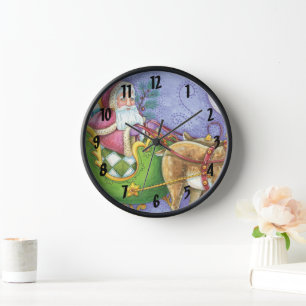 Horloge Joli Père Noël de dessin animé de Noël traîneau re