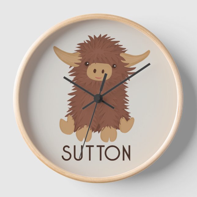Horloge Joli, shaggy Highland vache conception personnalis (Recto)