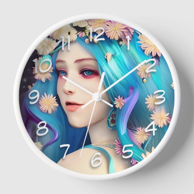 Horloge Jolie fille éthérée avec fleurs (Recto)