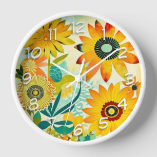 Horloge Jolie folk Art Fleurs Jaunes