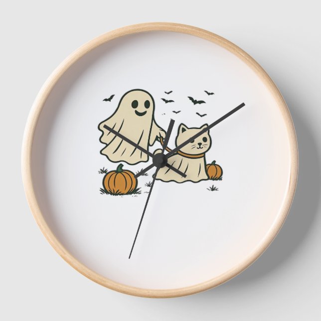 Horloge Jolie Halloween Fantôme Marche Fantôme Chat Classi (Recto)