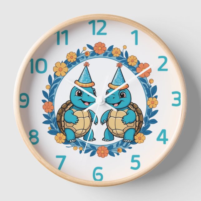 Horloge Jolie Tortue fête d'anniversaire (Recto)