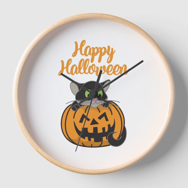 Horloge Joyeux Citrouille de chats Halloween (Recto)