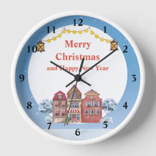 Horloge Joyeux Noël et Bonne Année 10" Rond Blanc