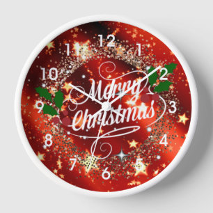Horloge Joyeux Noël, Parkling Red et Gold Design