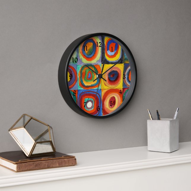 Horloge Kandinsky - Carrés aux cercles concentrés (Bureau)