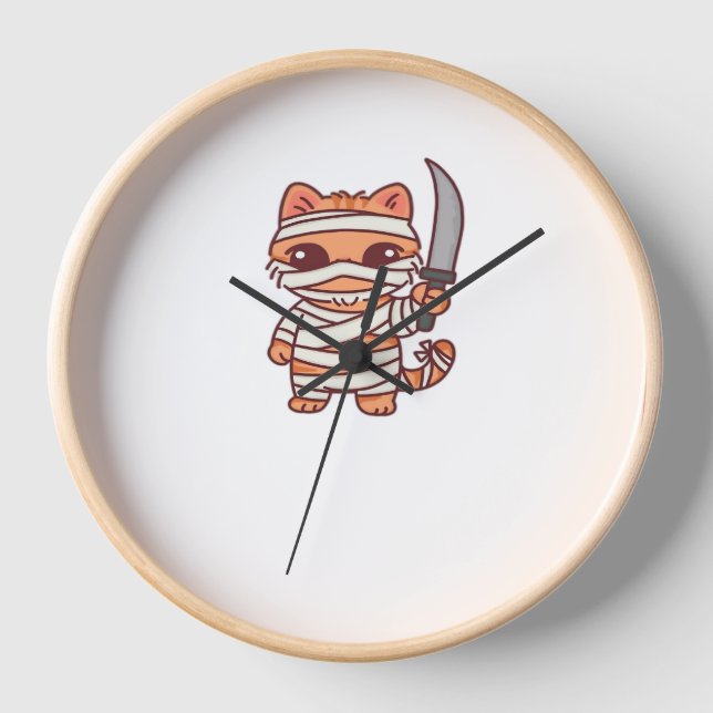 Horloge Kawaii Halloween chat maman avec épée classique T- (Recto)