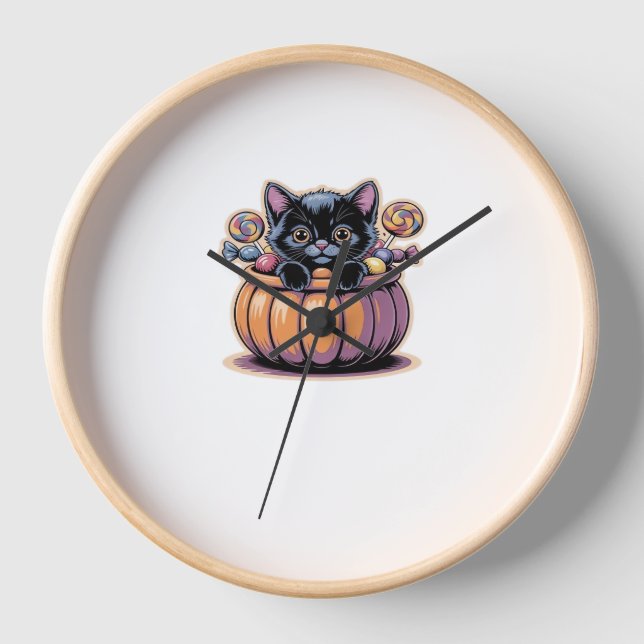 Horloge Kitten noir dans le seau de traitement T-shirt cla (Recto)